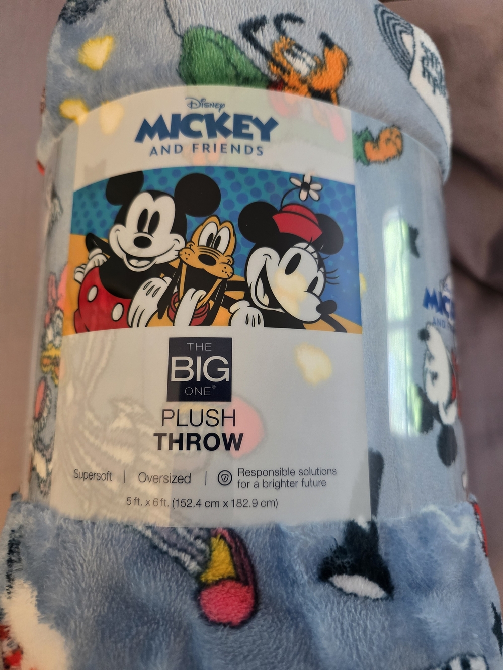 The Big One Mickey and Friends Plush Throw - Light Blue with Multicolor Accents